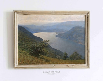 Vintage Lake Landscape Art Print: Rustic Cottage Decor (Digital Download)