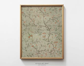 Tapeçaria com estampa de pássaro floral vintage: Arte botânica chinesa (download digital)