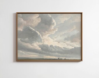Vintage Cloudscape Sunset Printable Fine Art • Romantic Landscape Digital Download Wall Art Decor Dramatic Clouds Painting