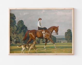 Vintage Equestrian Rider PRINTABLE Wall Art | Classic Horse Dog countryside Landscape Digital Download Decor | Vivid Art Print SP-301