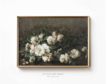 Vintage White Roses Painting: Antique Floral Still Life (Digital Download)