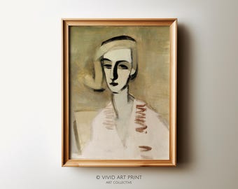Vintage abstracte portretkunstdruk: neutrale kunst (digitale download)
