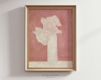 Vintage Floral Abstract PRINTABLE Wall Art | Muted Pink Botanical Antique Home Decor Digital Downloadable | Vivid Art Print ML-091