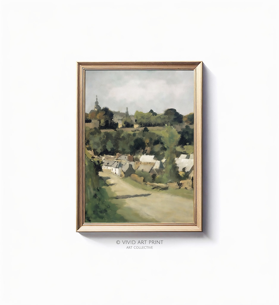 Vintage Village Landscape Art Print: Dinant Road Oil Painting (digital ...