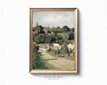 Vintage Village Landscape Art Print: Dinant Road Oil Painting (Digital Download)