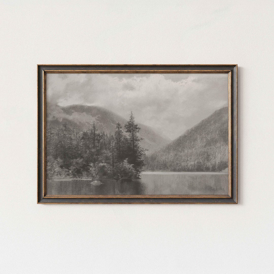 Misty Mountain Lake PRINTABLE Wall Art | Vintage Cottagecore Landscape ...