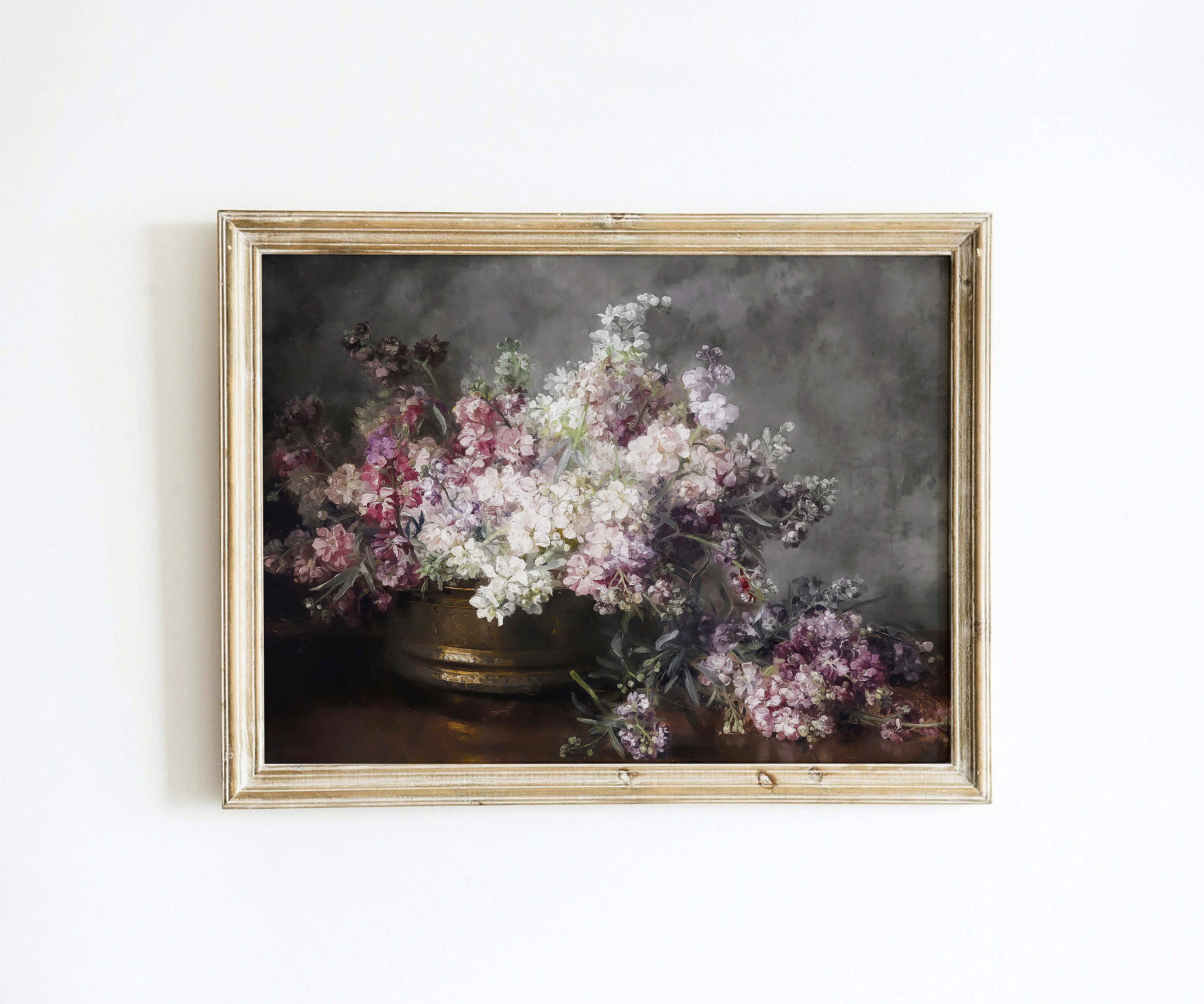 Floral Still Life Art Print: Vintage Matthiola Incana Painting
