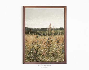 Vintage Flower Field Landscape Print: French Country Meadow (Digital Download)