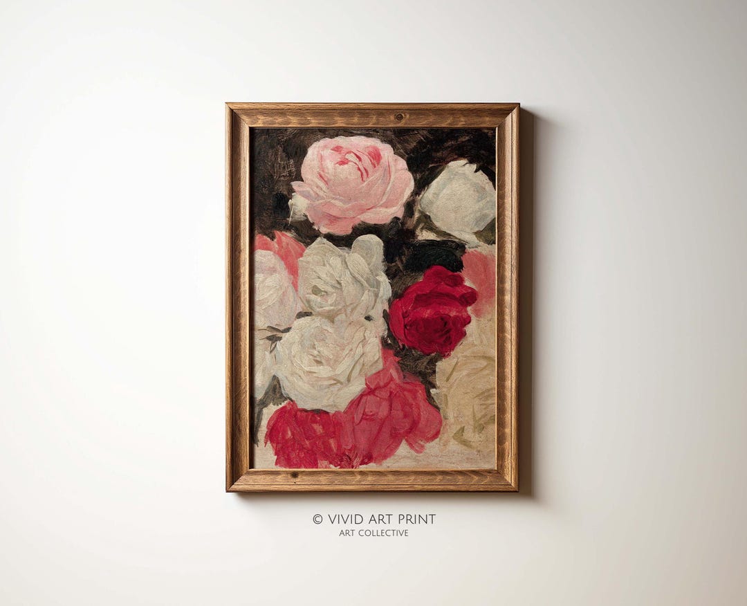 Vintage Roses Still Life Art Print: Romantic Floral Home Decor (digital ...