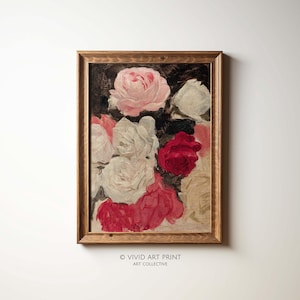 PRINTABLE Neutral Still Life Roses Wall Art | Vintage Botanical Romantic Home Decor Digital Download | Vivid Art Print OF-046