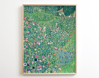 Pintura al óleo de un jardín de flores de cabaña: Arte vintage imprimible (descarga digital)