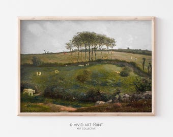 Vintage Pastoral Landscape Art Print: Rustic Farmhouse Decor (Digital Download)
