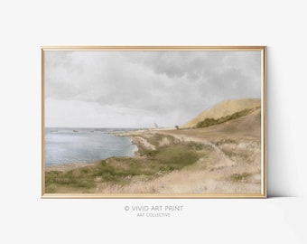 Peinture vintage de paysage de bord de mer : art côtier en sourdine (téléchargement numérique)