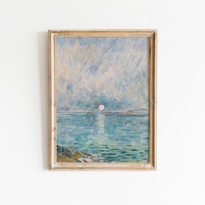 Abstract Ocean Moonlight PRINTABLE Wall Art | Vintage Coastal Seascape Digital Download Beach Landscape | Vivid Art Print DC-481