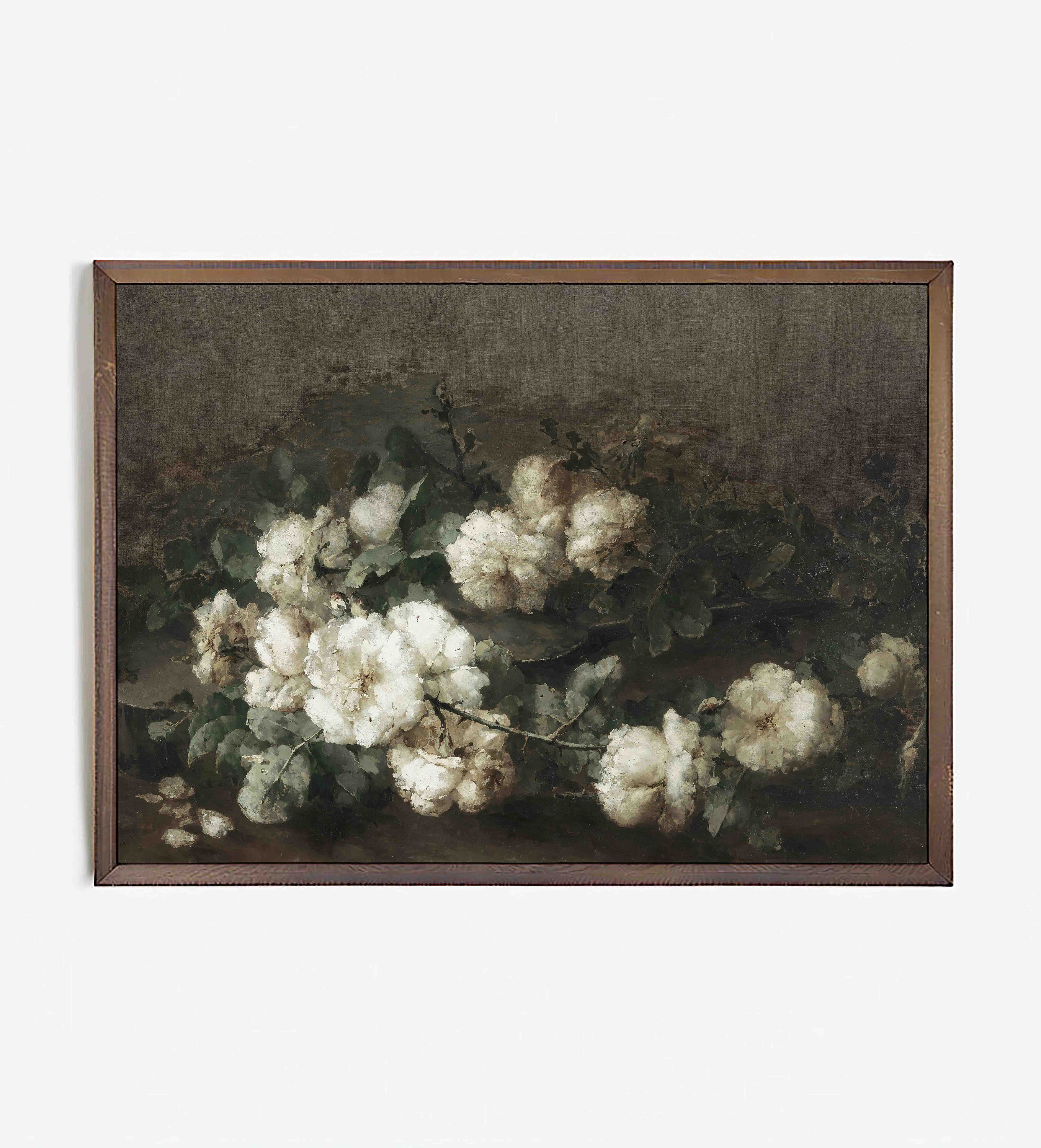 ヴィンテージの白いバラの絵画：アンティークな花の静物画（デジタル
