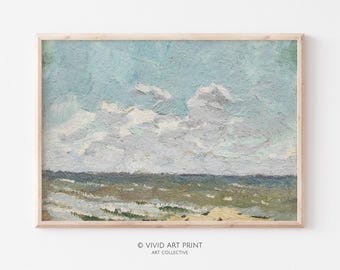 Arte mural imprimible de paisaje marino vintage / Decoración costera impresionista de playa / Pintura oceánica de descarga digital / Impresión artística vívida MB-527