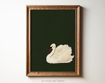 Lámina artística de cisne vintage: elegante decoración para habitación infantil (descarga digital)