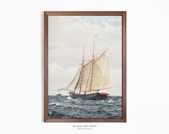 Lámina artística de velero vintage: Decoración náutica marítima (descarga digital)