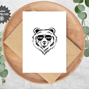 pour la fête des pères de Rad papa | Carte ours cool avec lunettes de soleil pour papa | Bonne fête des pères | Blanc à l'intérieur | PDF | Enveloppe imprimable incluse