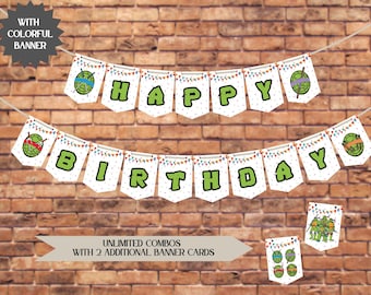 Ninja Happy Birthday Banner, Turtles Birthday Display | White Cowabunga Turtles Happy Birthday Display | 4 Options Included | Instant PDF