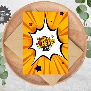 Cartão de Dia dos Pais de Super-Heróis | Pai Super-Heróis | Cartão de Feliz Dia dos Pais | Em branco por dentro | Download digital em PDF | Envelope para impressão incluso