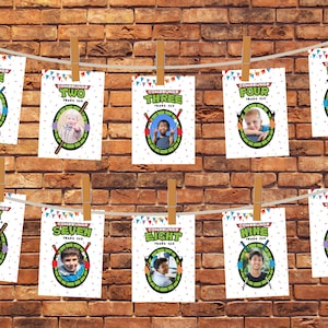 bannière photo ninja, présentoir d'anniversaire tortue | Présentoir blanc de fête d'anniversaire de tortues de Cowabunga | Cartes illustrées pour les 1-10 ans | Téléchargement instantané