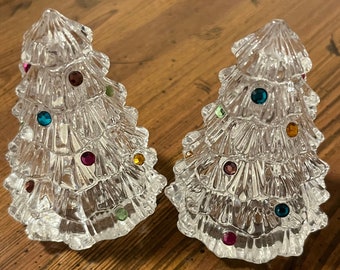 Lenox Crystal Christmas Tree Salt and Pepper Shakers Full Lead Crystal