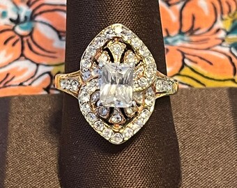 Vintage Estate Gemstone Faux Diamond and Gold Ring Size 10