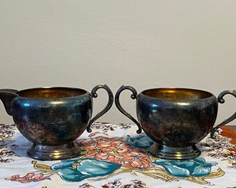 Vintage Oneida Silver Plated Cream and Sugar Dishes