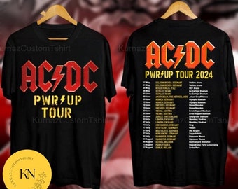 Camicia ACDC Pwr Up World Tour 2024, camicia grafica Rock Band Acdc, regalo per fan della band Acdc, merchandising Acdc, camicia Acdc Band anni '90, camicia Acdc