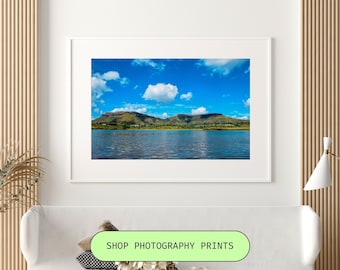 Mountain Print, Mountains through a lens, Digital print, Landscape photography, Lake photography, Sky photography, Wall art, Modern print