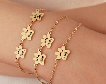 Engraved Paw Print Bracelet • Pet Name Bracelet • Custom Pet Memorial Gift • Dog/Cat Bracelet • Christmas Gift • Pet Bracelet Gift for Mom
