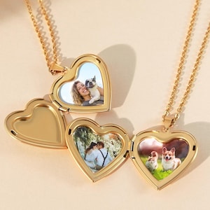 Herz Medaillon Halskette mit Foto, 14K vergoldete Herz Foto Locket Charm Halskette, individuell gravierte Halskette, Weihnachtsgeschenk, Geschenk für Mama
