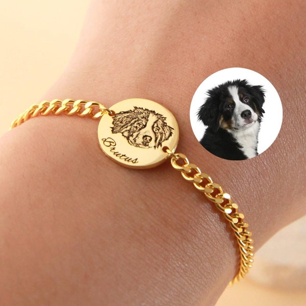 Pulsera con retrato de mascota personalizado • Pulsera personalizada con retrato de mascota para mamá perruna • Retrato de gato grabado • Regalo conmemorativo para mascotas • Regalo para amantes de las mascotas