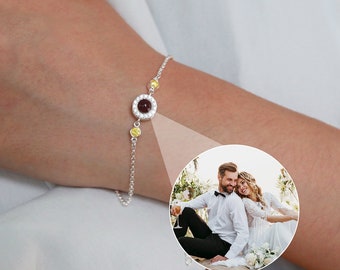 Custom Photo Projection Bracelet with Birthstone • Birthstone Bracelet • Photo Memorial Bracelet • Picture Inside Bracelet • Gift For Mother