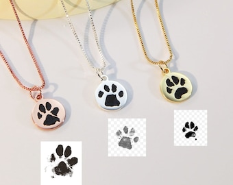 Paw Print Necklace • Engraved Actual Paw Print Necklace • Cat Dog Paw Print Pendant • Pet Lover Gift • Pet Loss Memorial Gift • Gift for Her