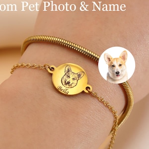 Personalized Pet Portrait Bracelet • Custom Pet Photo Charm • Engraved Pet Jewelry •Cat Photo Jewelry • Gift for Pet Lover•Mother's Day Gift