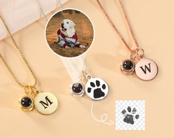 Personalized Initials and Picture Necklaces • Paw Print Projection Necklace • Initials and Picture Necklace • Christmas Gift • Gift for Her