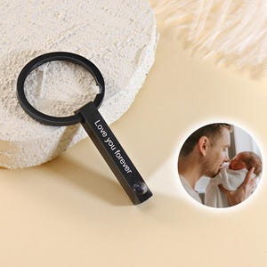 Custom Projection Engraving Keychain for Him • Personalized Picture Inside Key Ring • Best Gift for Him Dad Husband • Christmas Gift Father
