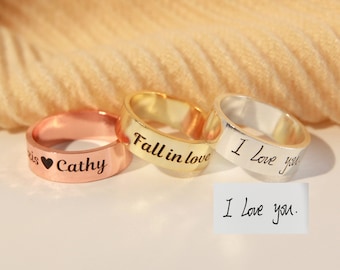 Personalized Engraved Handwriting Ring • Actual Handwriting Ring•Memorial Handwriting Ring • Wedding Bands •  Mother's Day Gift•Gift for Him