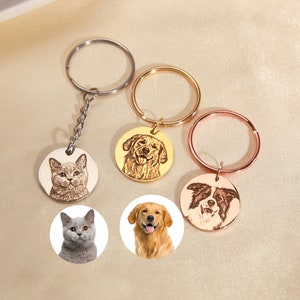 Custom Pet Photo Keychain Engraved Pet Portrait Keychain Pet Memorial Keyring Personalized Keychain Pet Lovers Gift Dog Mom Gift zdjęcie 1