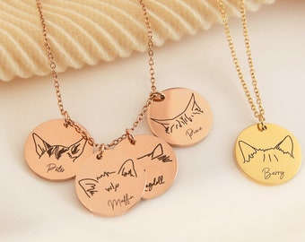 Custom Cat Ear Necklace,Personalized Cat Ears Necklace,Engraved Cat Necklace,Cat Name Necklace,Pet Memorial Gift,Pet Lover Gift,Gift for Mom