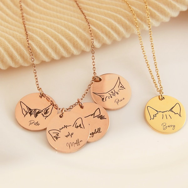 Custom Cat Ear Necklace,Personalized Cat Ears Necklace,Engraved Cat Necklace,Cat Name Necklace,Pet Memorial Gift,Pet Lover Gift,Gift for Mom