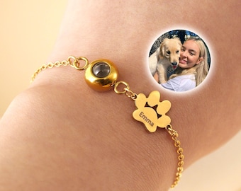 Pet Name Bracelet with Photo • Pet Portrait Projection Bracelet for Dog Mom • Photo Projection Bracelet • Pet Memorial Gift • Pet Lover Gift