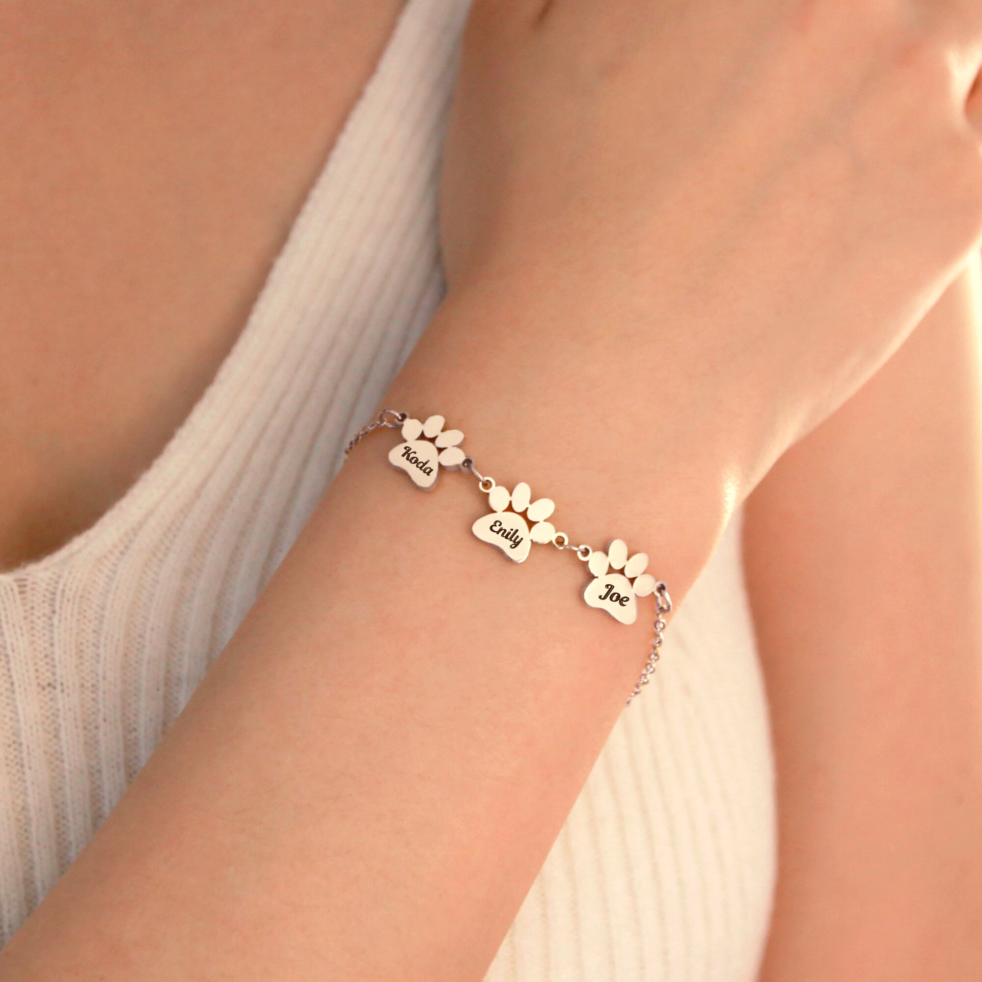 Engraved Paw Print Bracelet • Pet Name Bracelet • Custom Pet Memorial ...