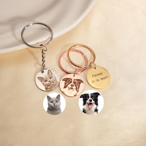 Custom Pet Photo Keychain Engraved Pet Portrait Keychain Pet Memorial Keyring Personalized Keychain Pet Lovers Gift Dog Mom Gift zdjęcie 3