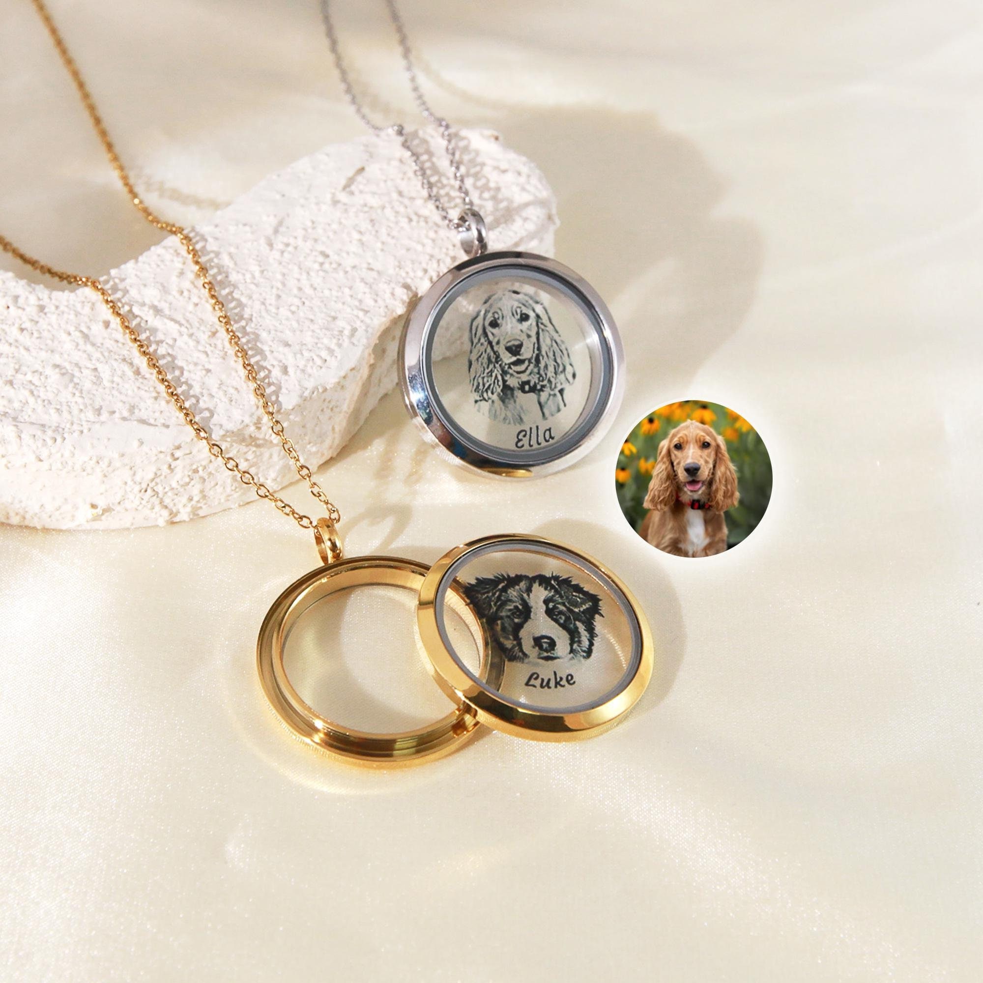 Personalized Pet Fur Necklace,Custom Pet Portrait Necklace,Pet Fur Locket Necklace,Locket Necklace with Photo,Loss Pet Gift,Anniversary Gift