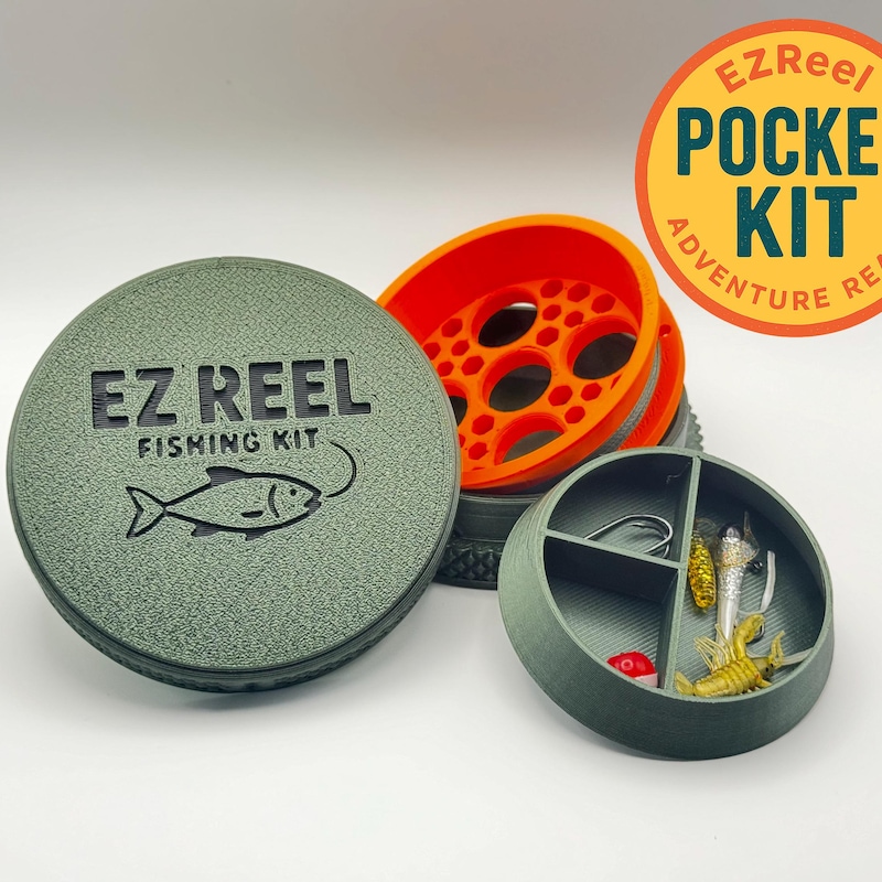 🦆Free Personalization🦆Pocket Fishing Kit: Handline Reel with Tackle - Hiking, Travel, Survival
