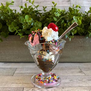 Fake Neapolitan Hot Fudge Sundae | Ice Cream Decor | Dessert Bar | Photo Prop | Tiered Tray Decor | Cosplay