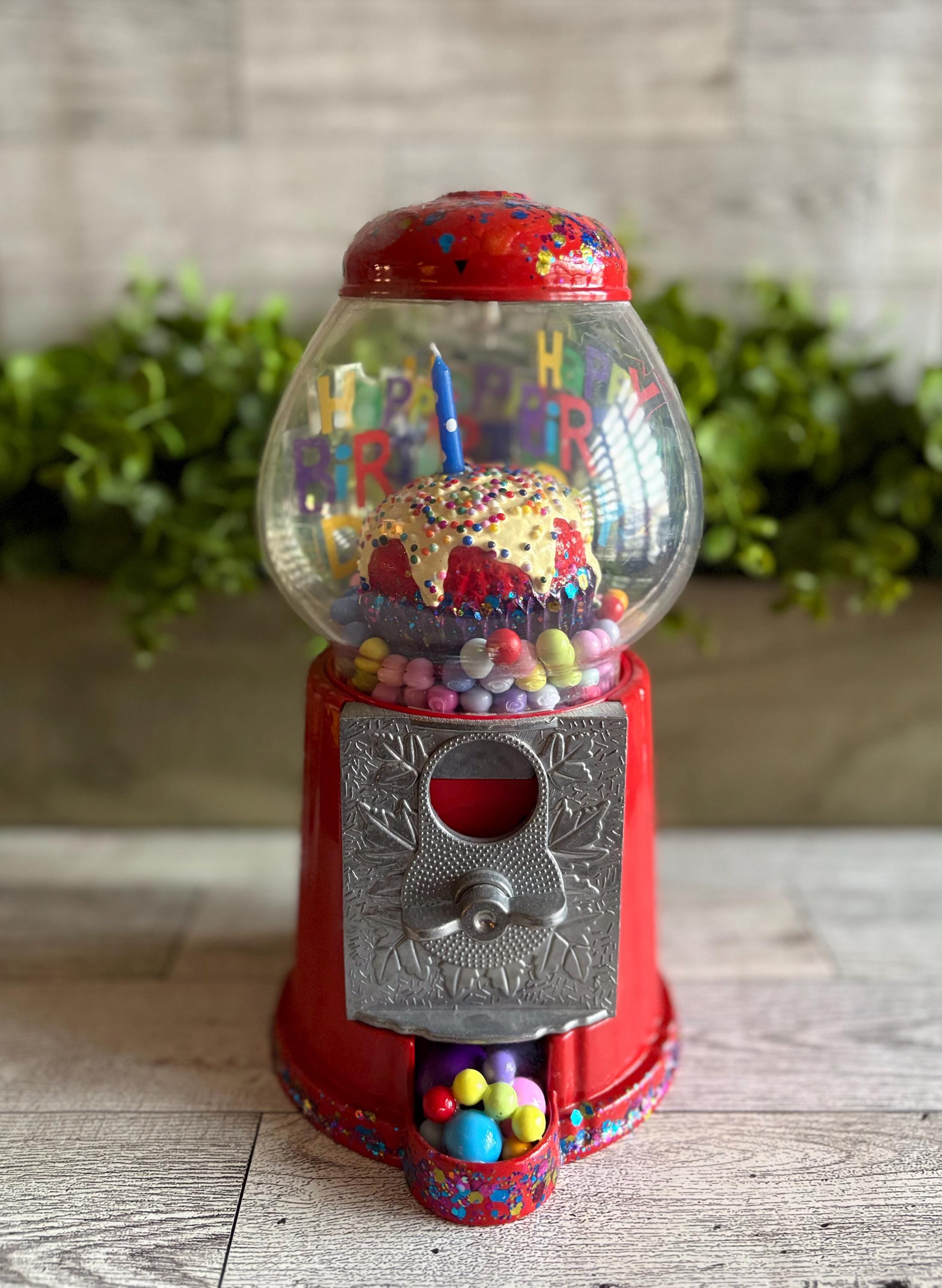 Happy Birthday Gum Ball Machine | Birthday Decor | Party Decor | Fake Cupcake | Light Up Birthday Cake
